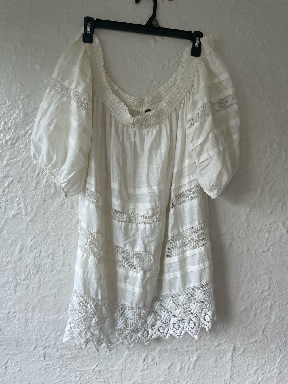 Free People Sounds Of Summer Tunic Dress White Lace Crochet Off Shoulder Boho S